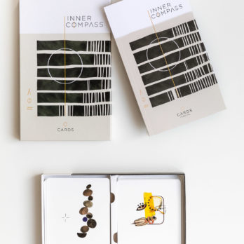 The original Inner Compass card deck with the guidebook and two cards: Plenty and Authenticity