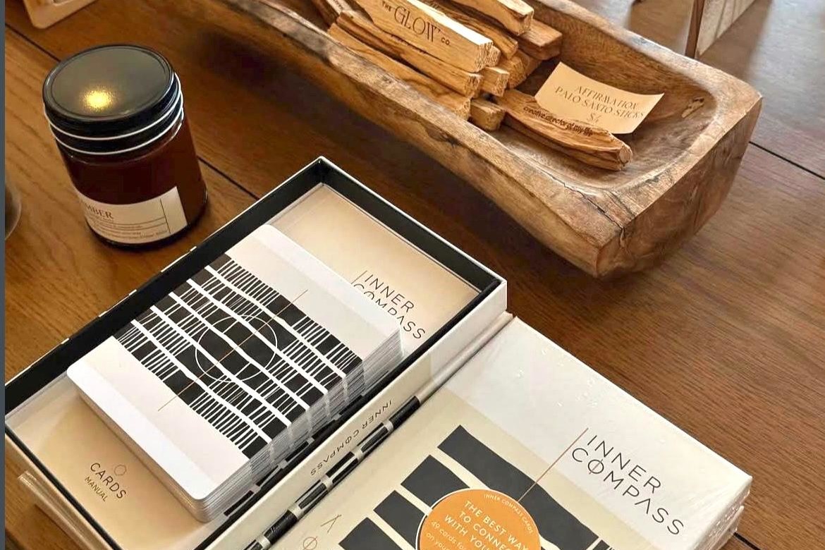 Inner Compass cards showcased in a store